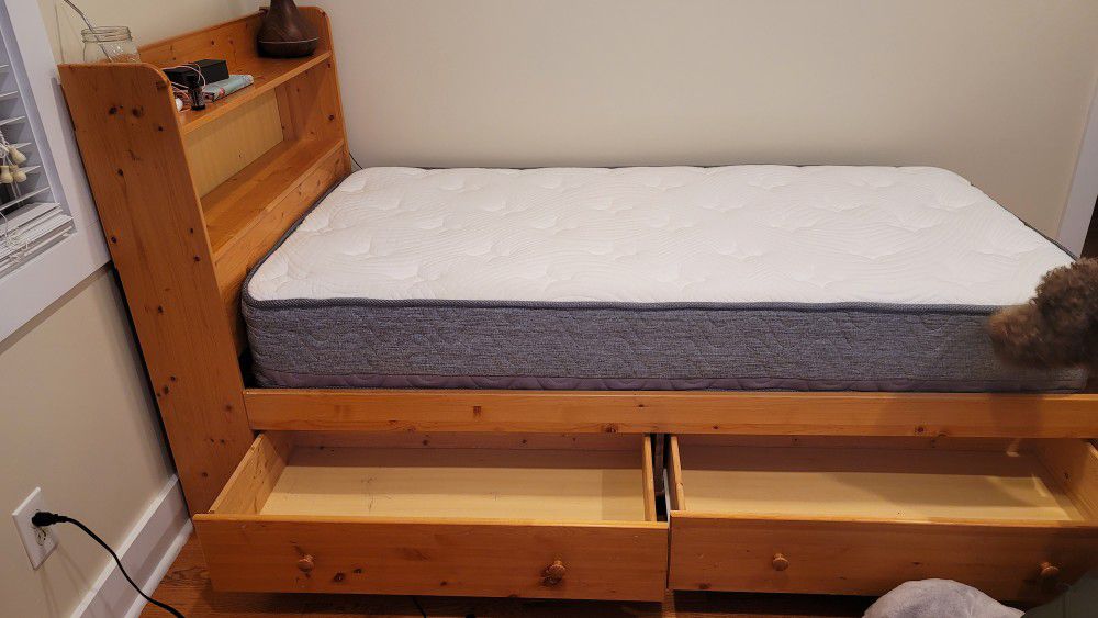 Solid Twin Bed Set,  Armor, And New Mattress 
