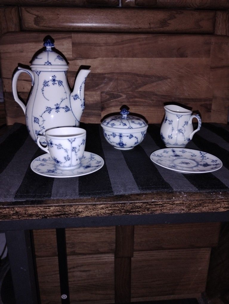 Rare Royal Blue Copenhagen Blue Fluted Mini Coffee Set