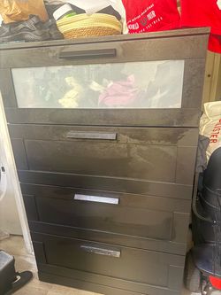 Black Chest of Drawers with Glass Panel