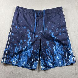 Vintage Nike Swim Trunks Flames Men’s XL Blue Board Shorts Billabong Y2K #2218