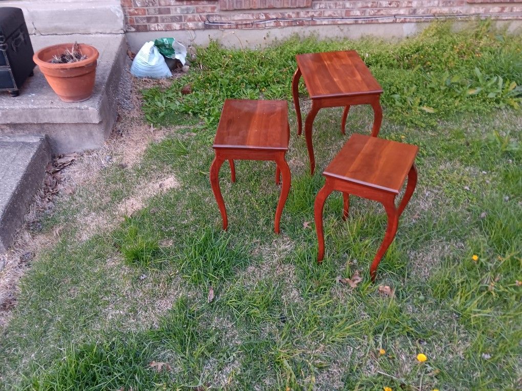 Set Of 3 Vintage Cherry Stack Tables