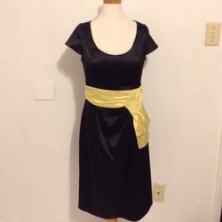 Max & Cleo Black Cocktail Dress with yellow/mustard waist accent! Chic and sophisticated size 6 pick up only no hold