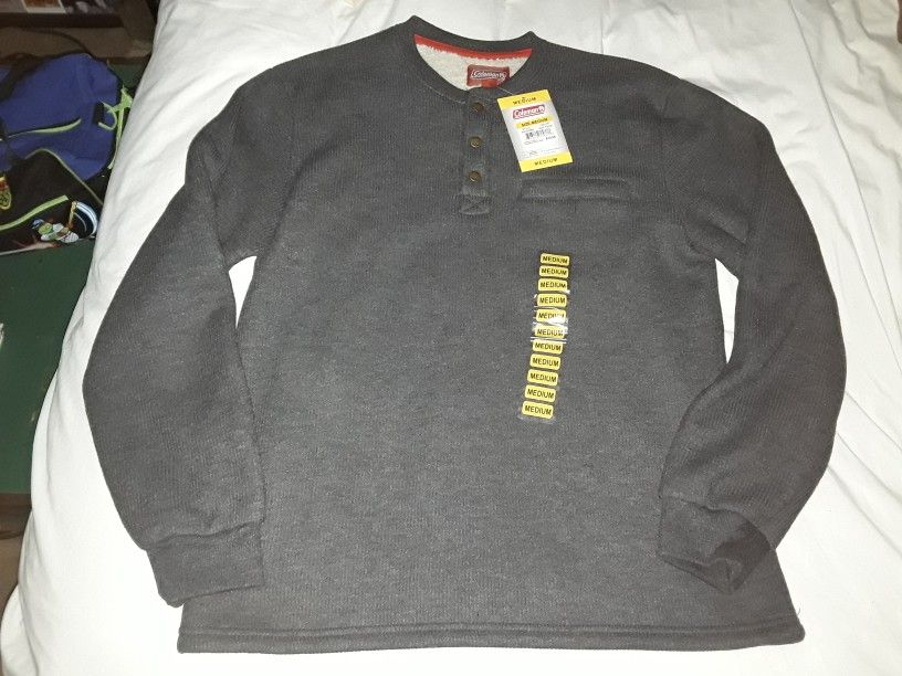 Coleman Men's Bonded Waffle Sherpa Lined Long-Sleeved Henley Shirt, Medium