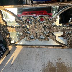  antique mirror, gold accents wood design