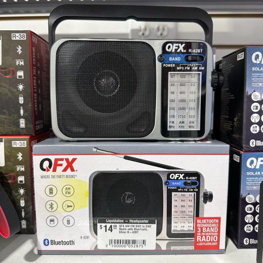 Qfx Am Fm Sw1 To Sw2 Radio With Bluetooth, Silver Speaker Bobina R-42bt