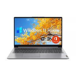 Lenovo IdeaPad 1i Laptop, 15.6" FHD Display, Intel Celeron N4500, Intel UHD Graphics, 4GB RAM, 128GB eMMC, Wi-Fi 6, Windows 11 Home, Grey