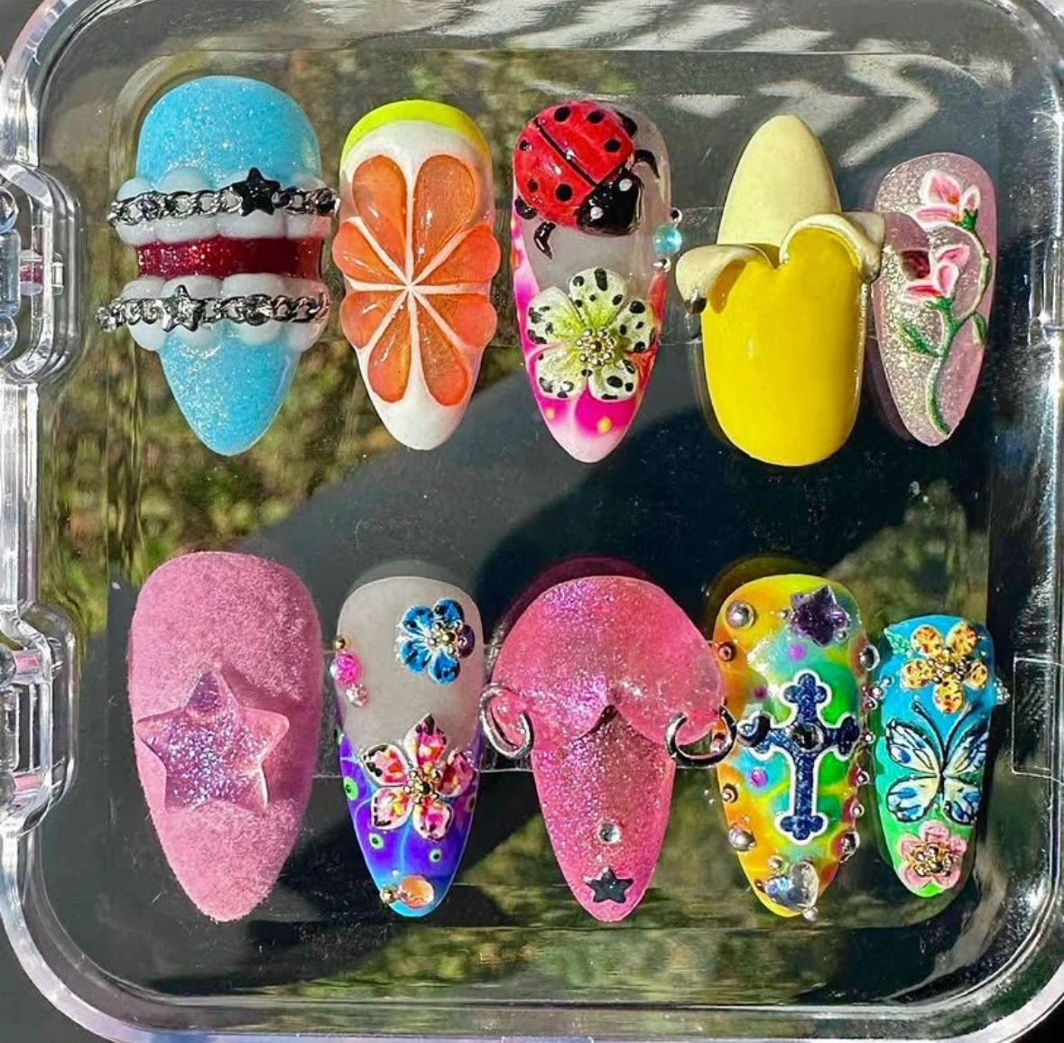 Y2K 3D Fruit Flower Press On Nails: (Size Small)