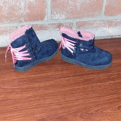 Blue Toddler Pink Bow Boots