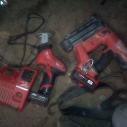 Milwaukee nail Gun With Batteries And Charger