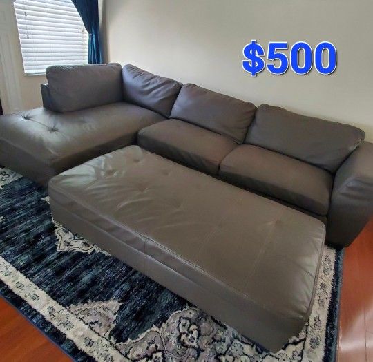 L Shaped Sectional Couch w/ Ottoman To Make a Bed (Read Description)