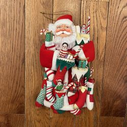 SANTA Plush Ornament Red Velvet Felt Christmas Stockings Vintage Corner Toys
