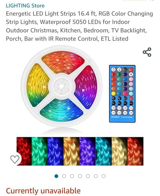 Energetic LED Light Strips 16.4 ft, RGB Color Changing Strip Lights, Waterproof 5050 LEDs for Indoor Outdoor Christmas, Kitchen, Bedroom, TV Backlight