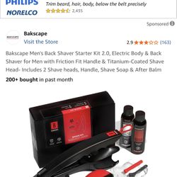 Bakscape Men's Back Shaver Starter Kit 2.0, Electric Body & Back Shaver for Men with Friction Fit Handle & Titanium-Coated Shave Head- Includes 2 Shav