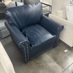 Faux Leather Single Sofa Chair with Nailhead Trim, Solid Wood Legs