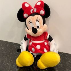 DISNEY PARKS MINNIE MOUSE Plush Toy Doll 13.5” RED POLKA DOTS DRESS BOW 