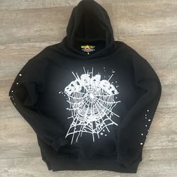 BLACK AND WHITE SP5DER HOODIE L