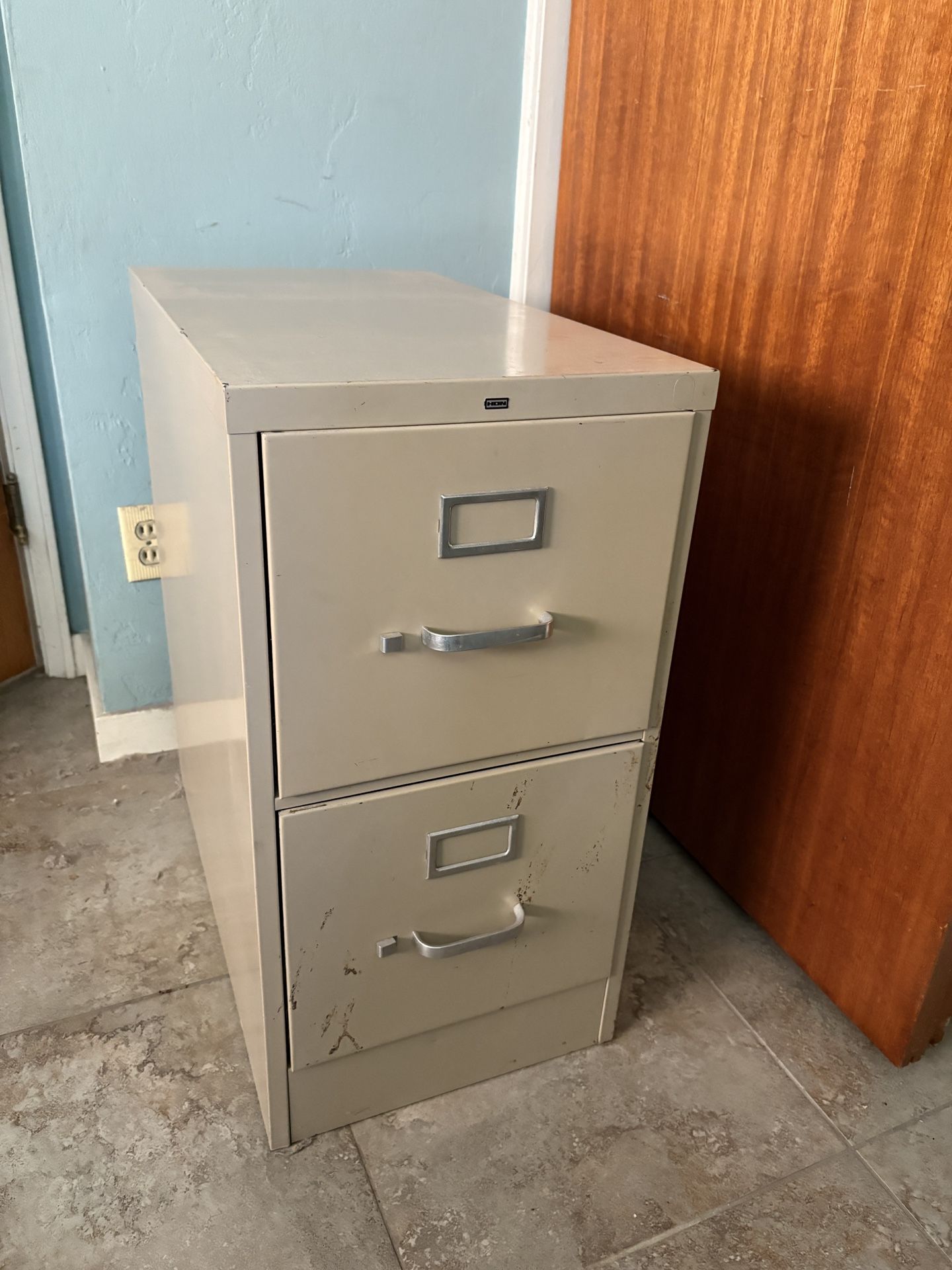 2-Drawer Tan Filing Cabinet - compact, functional, slightly more exciting than it sounds