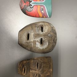 Vintage 3 African Tribal Mask Lot Wood Carved Wall Hanging Art Ethnic Decor