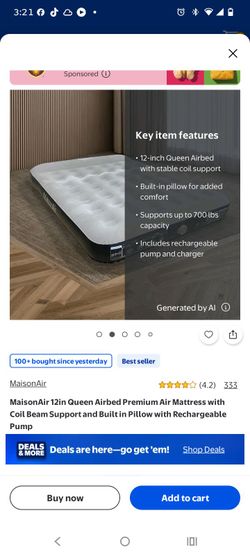 MaisonAir 12-Inch Queen Air Mattress with Rechargeable Pump