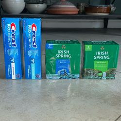 Irish Spring Soap Bars, Crest Pro-Health Toothpaste 