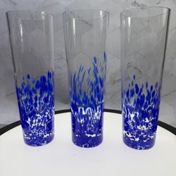 Set of (3) Beautiful Dansk Cobalt Blue Confetti Highball Glasses. Excellent Condition. 