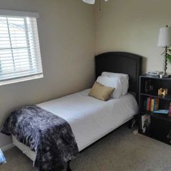 Twin Bed Frame Plus Headboard And Bedding 