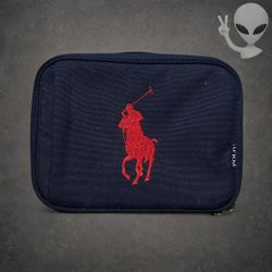 Polo Ralph Lauren Big Pony Insulated Canvas Lunch Tote Box Bag Navy Blue Red