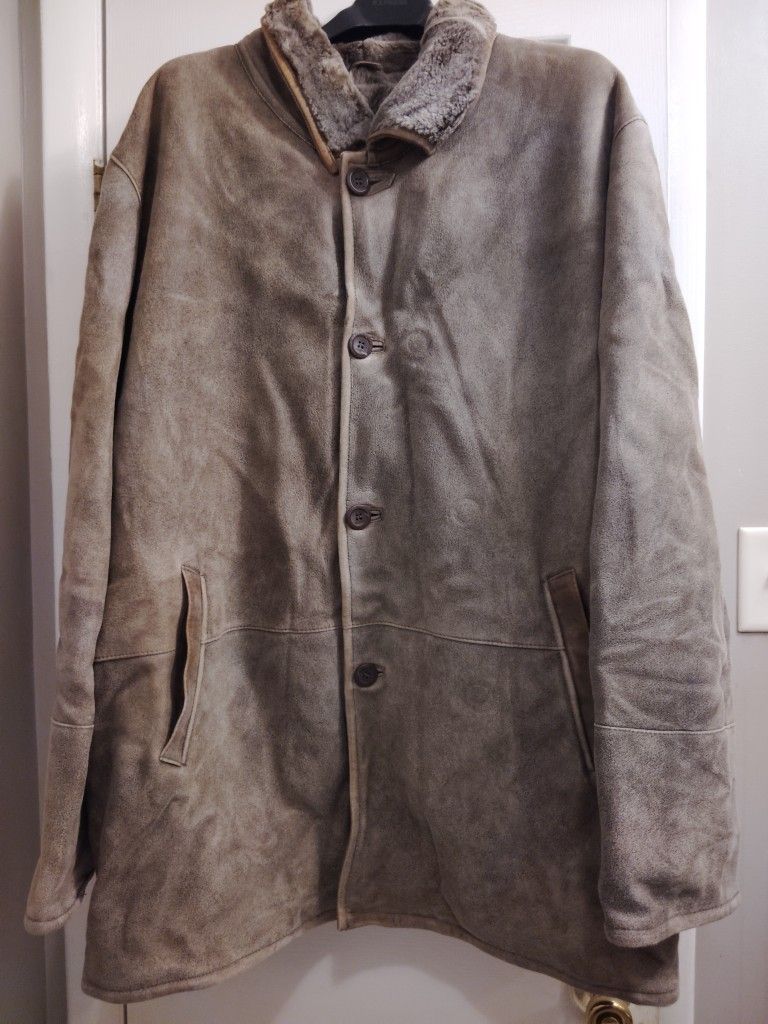 Men's Sheepskin Shearling Suede Jacket Size 5XL 