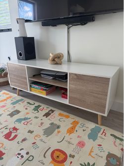 Modern White & Wood TV Stand – Fits TVs up to 60