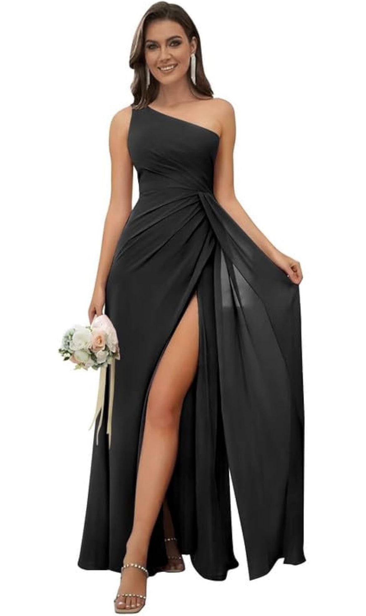 Black Chiffon Bridesmaid Dress Long Formal Dresses
