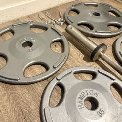 Hampton Olympic Weight Plates Full Set (45s to 2.5s) In New Condition (reconditioned) Plus Hampton 6ft Bar. Total: 283 lbs.