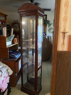Traditional Cherry Wood Lighted Curio Cabinet