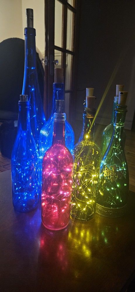 Decorative Colored Glass Bottles ~ Lighted Bottles