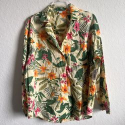 OLD NAVY Medium Tropical Palm Floral Button-Up Top Women NWT!