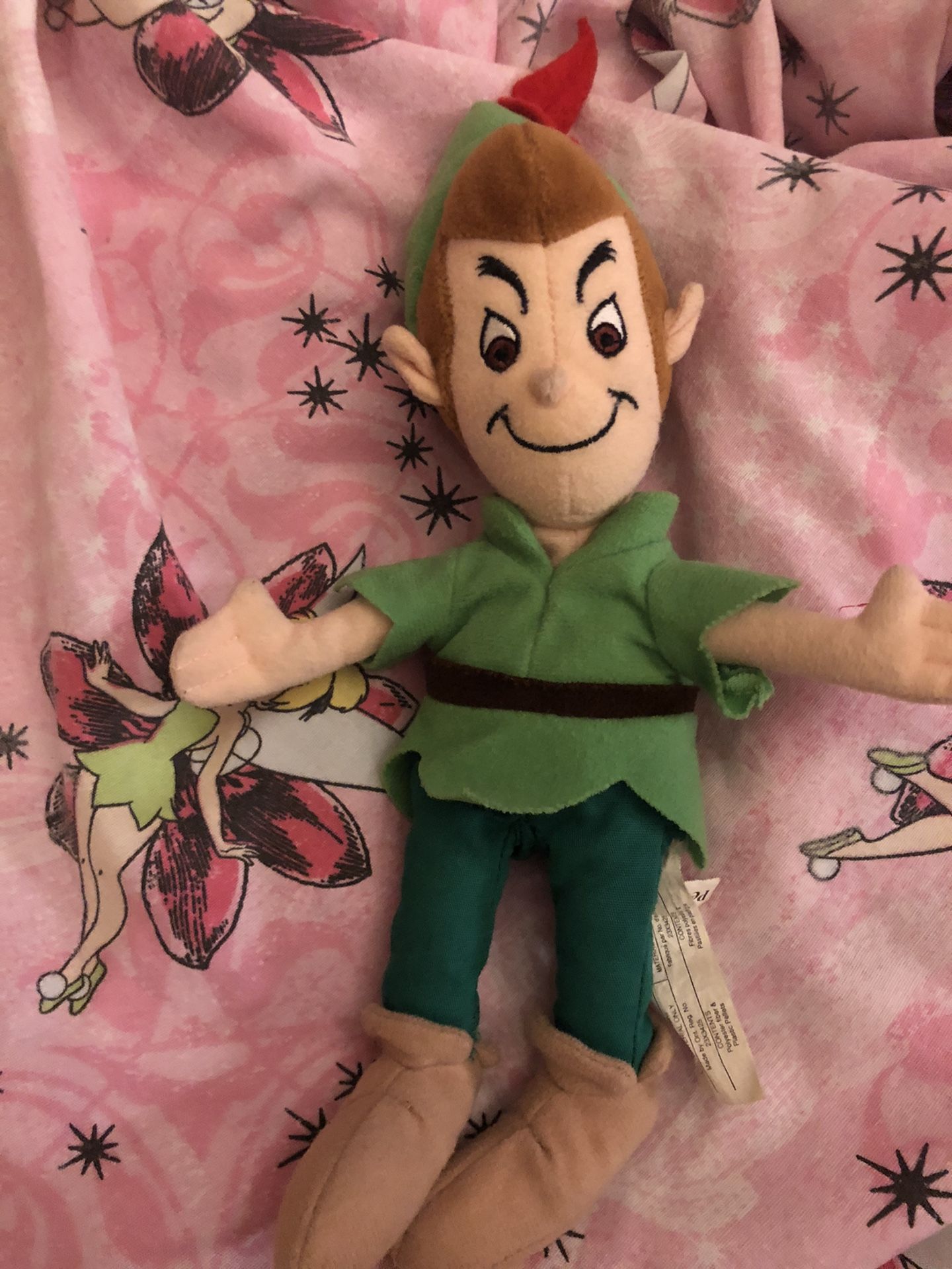 Disney Peter Pan beanie plush stuffed animal doll toy 10” long