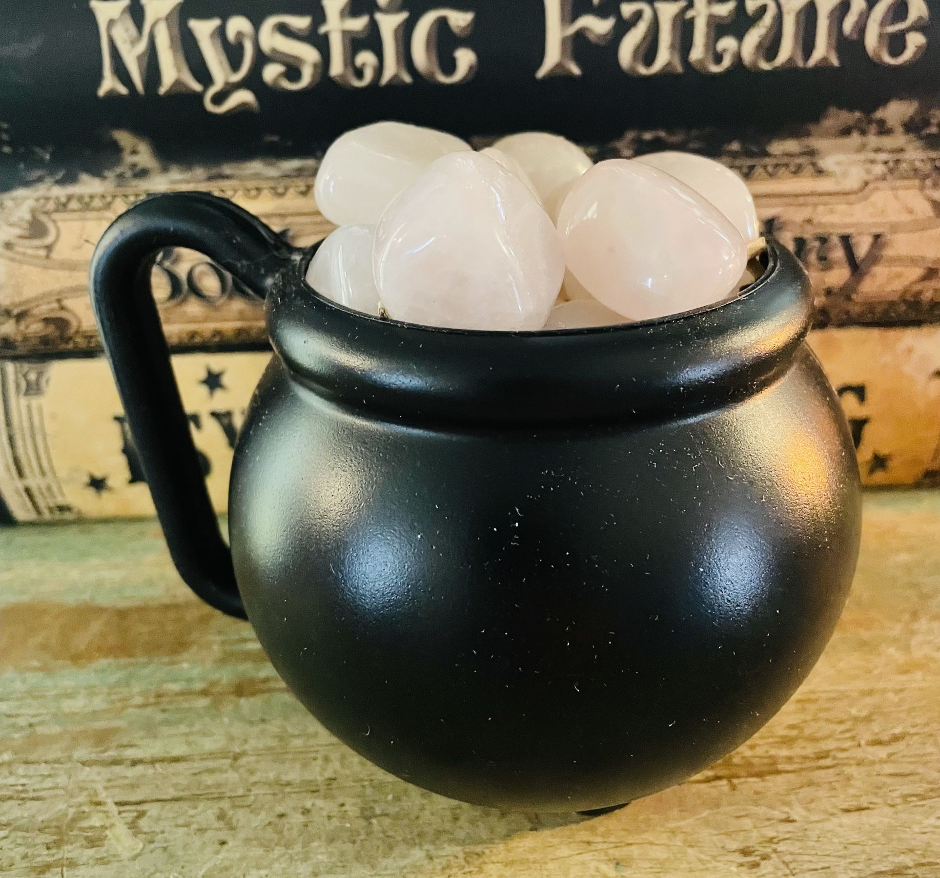 Witches Cauldron filled With Rose Quartz