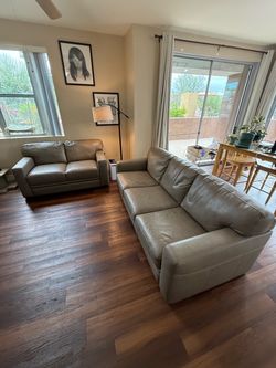 2-Piece Genuine Leather Sofa & Loveseat Set (Queen Sleeper) - Good Condition