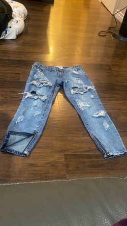 Distressed Ripped Jeans with Ankle Zippers