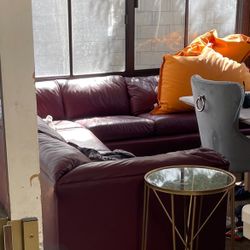 Red Leather Sectional With Pull Out Bed 