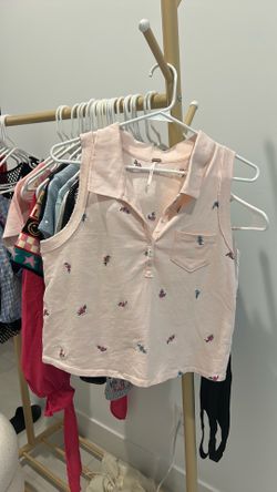 Free People Pink Button Up w Flowers