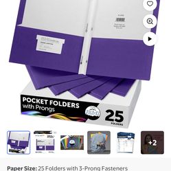 FILE-EZ Two-Pocket Folders, Purple, 25-Pack, Textured Paper, Letter Size (EZ-32545)