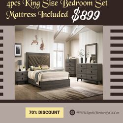 4pcs King Size Bedroom Set w. Mattress Included