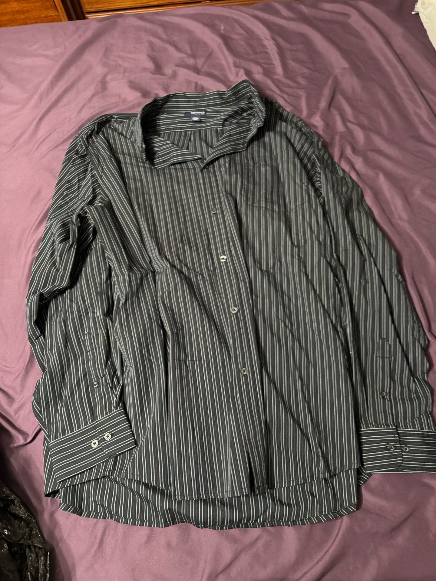Basic Editions Dress Shirt - Easy Care - Mens XXXL - Black White Blue Stripes 