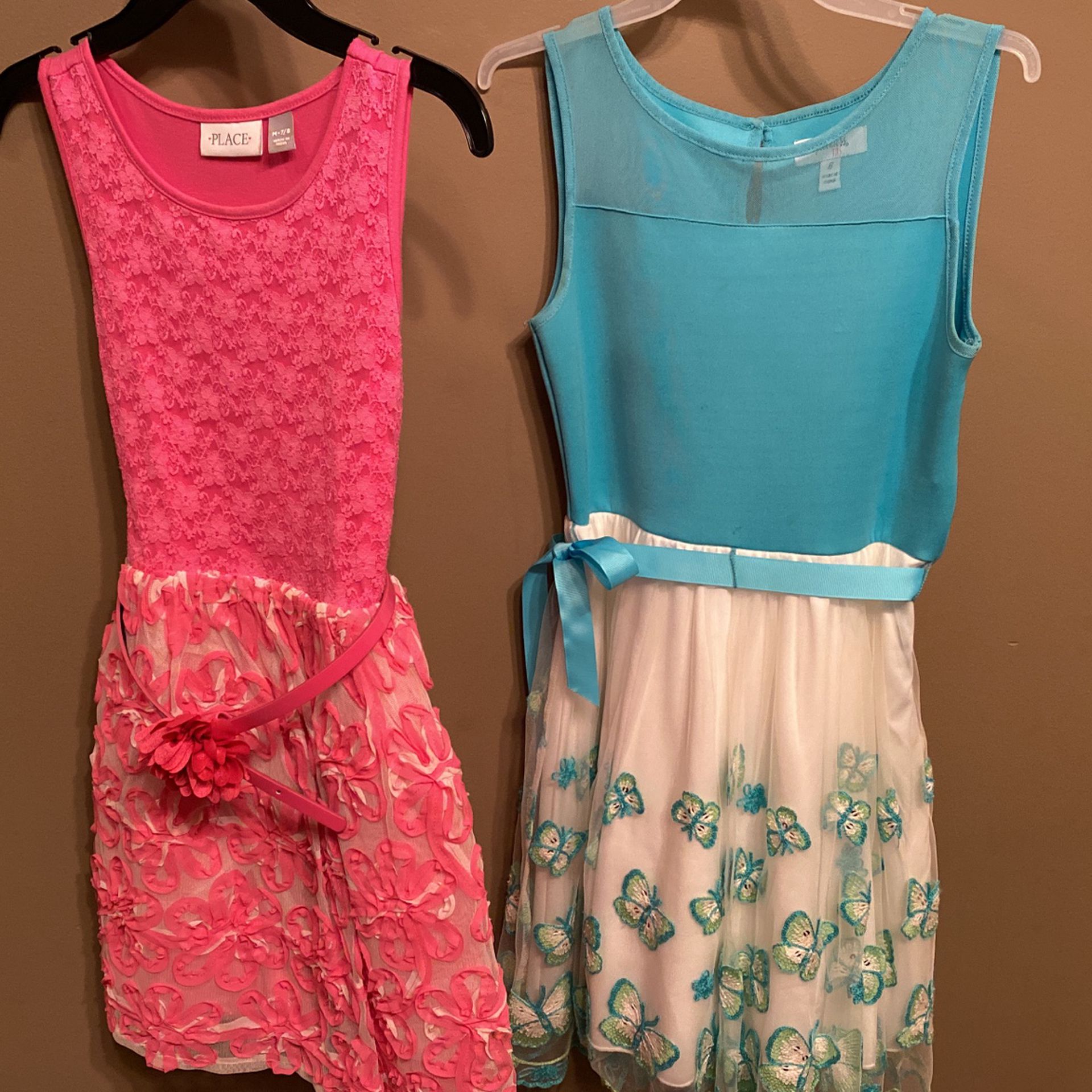 Girl’s Dresses, Pink and Green, Sizes 7-8, $15 ea