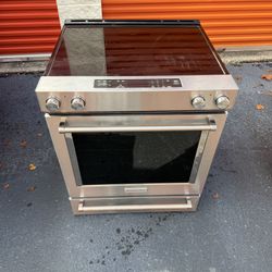 KitchenAid 30-in Glass Top 5 burners 6.4-cu ft Convection Oven Slide-In Electric Range (Stainless steel)