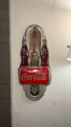 Vintage 1940'S Art Deco COCA COLA EMBOSSED Tin ADVERTISING Thermometer