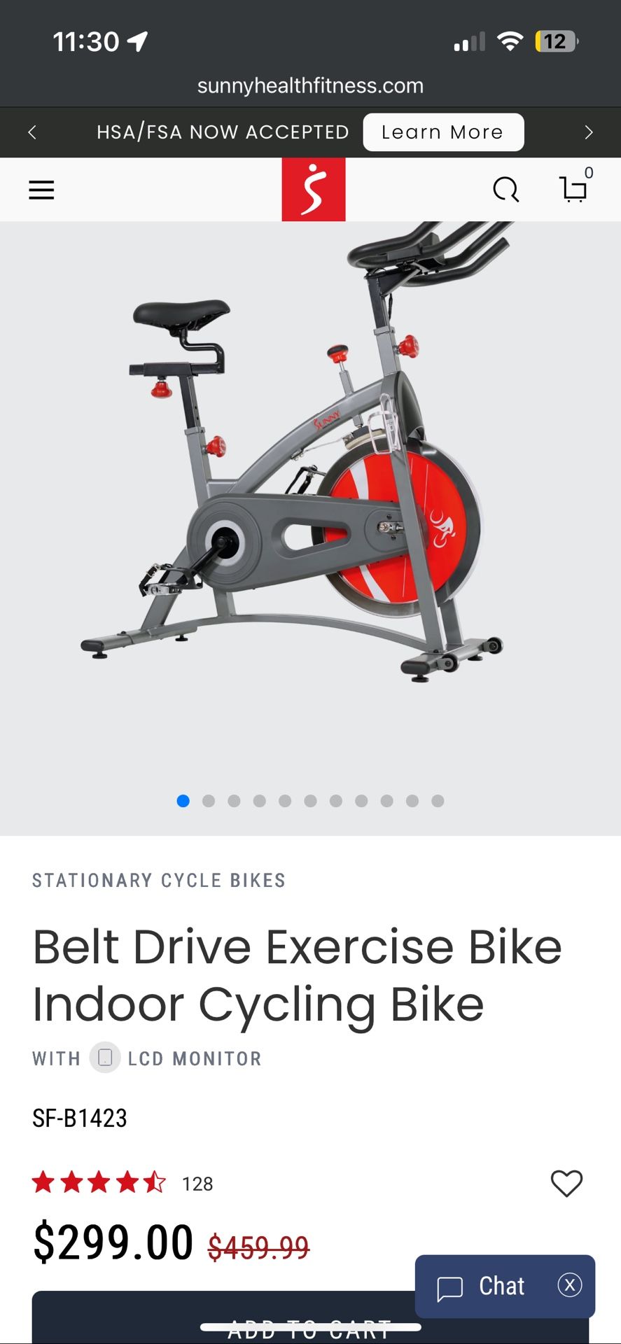 Sunny Health & Fitness SF‑B1423C – Bicicleta de spinning en muy buen estado $125
