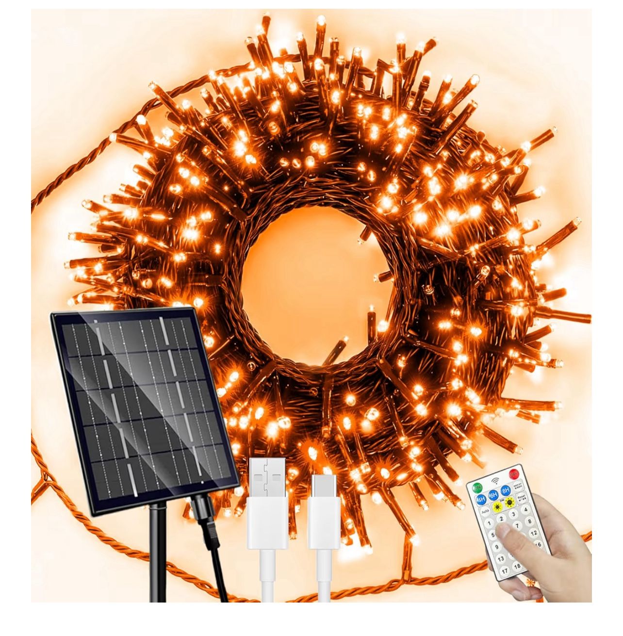Brandnew 164FT 500LED Solar Sting Lights, 19 Modes Solar Fairy Lights Outdoor for Halloween Decoritons, Xmas Tree, Garden, Porch, Christmas Decor, Ora