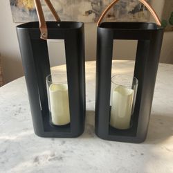 Tall Storm LED Candles with Faux Leather Handles 