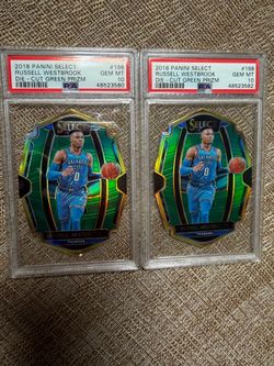 2018 Russell Westbrook Panini Select die cut green prizm PSA 10 lot of 2 numbered 1/5 & 4/5